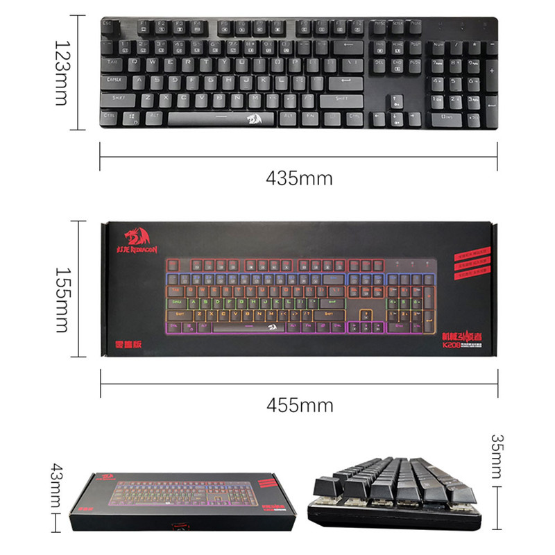 کیبورد گیمینگ ردراگون مدل K208 سوییچ آبی RGB