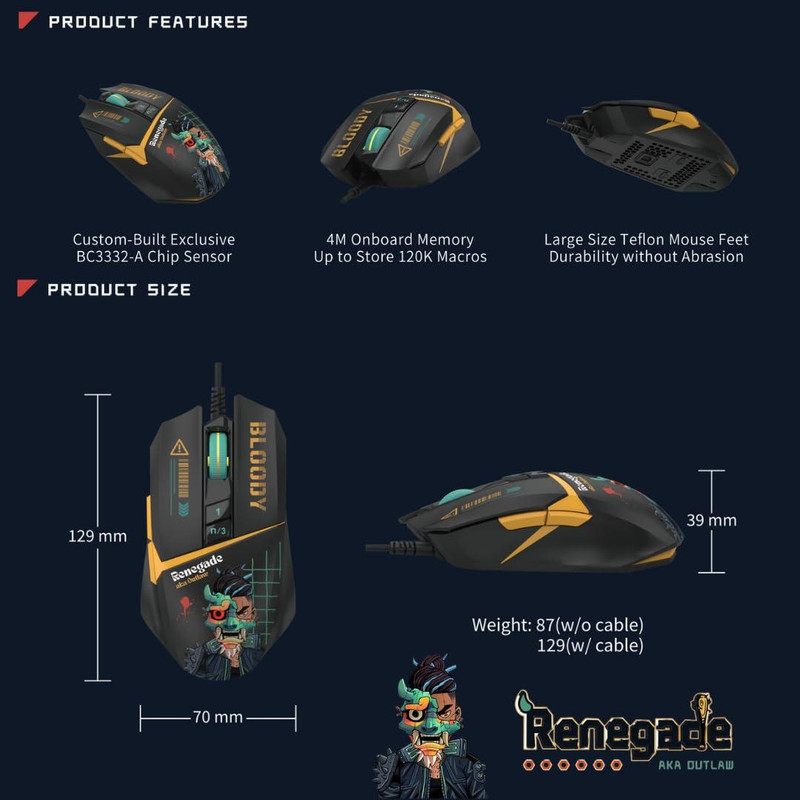 ماوس مخصوص بازی بلادی مدل W63 Max Renegade Sunset Activated (کد dk)