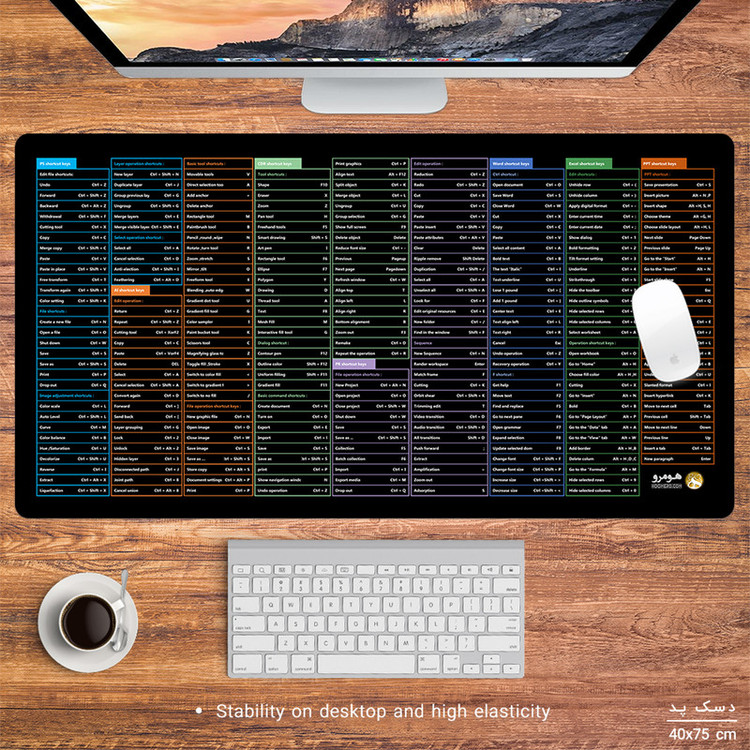ماوس پد هومرو مدل MX1760-1 طرح شورتکات های کیبورد keyboard shortcuts پریمیوم