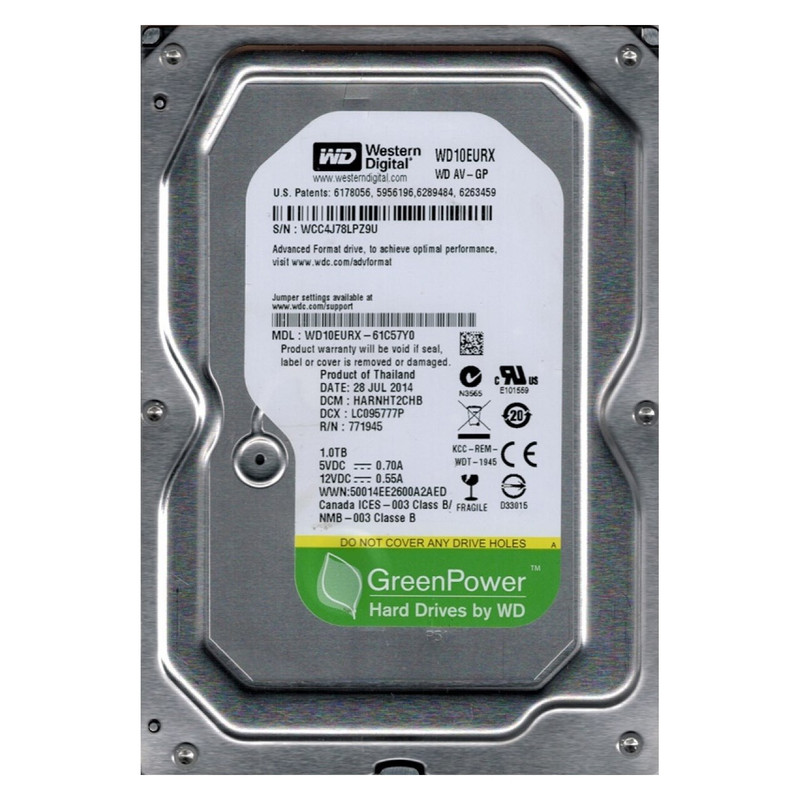 هارددیسک اینترنال وسترن دیجیتال سبز مدل WD10EURX ظرفیت 1 ترابایت
