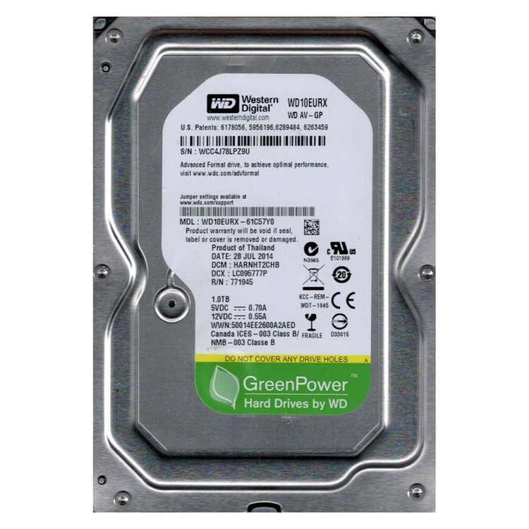 هارددیسک اینترنال وسترن دیجیتال سبز مدل WD10EURX ظرفیت 1 ترابایت