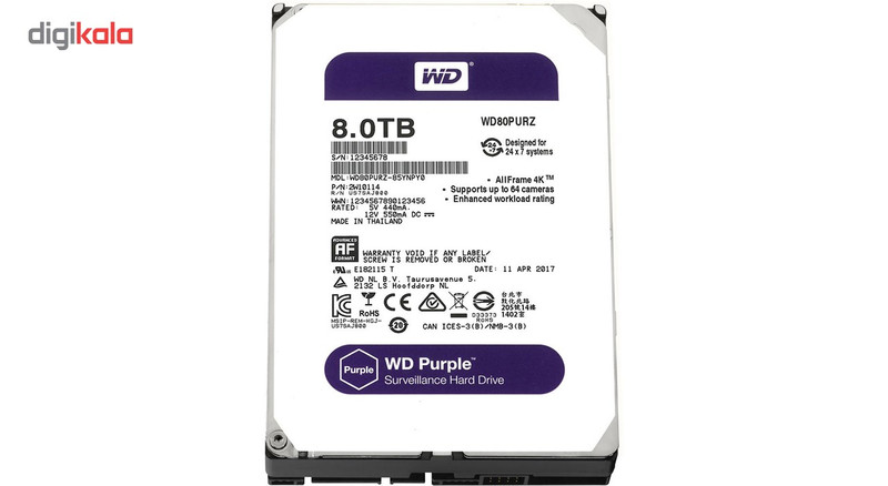 هارددیسک اینترنال وسترن دیجیتال مدل Purple WD85PURZ ظرفیت 8 ترابایت